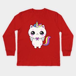 Kawaii Caticorn Unicorn Cat Kittycorn Kids Long Sleeve T-Shirt